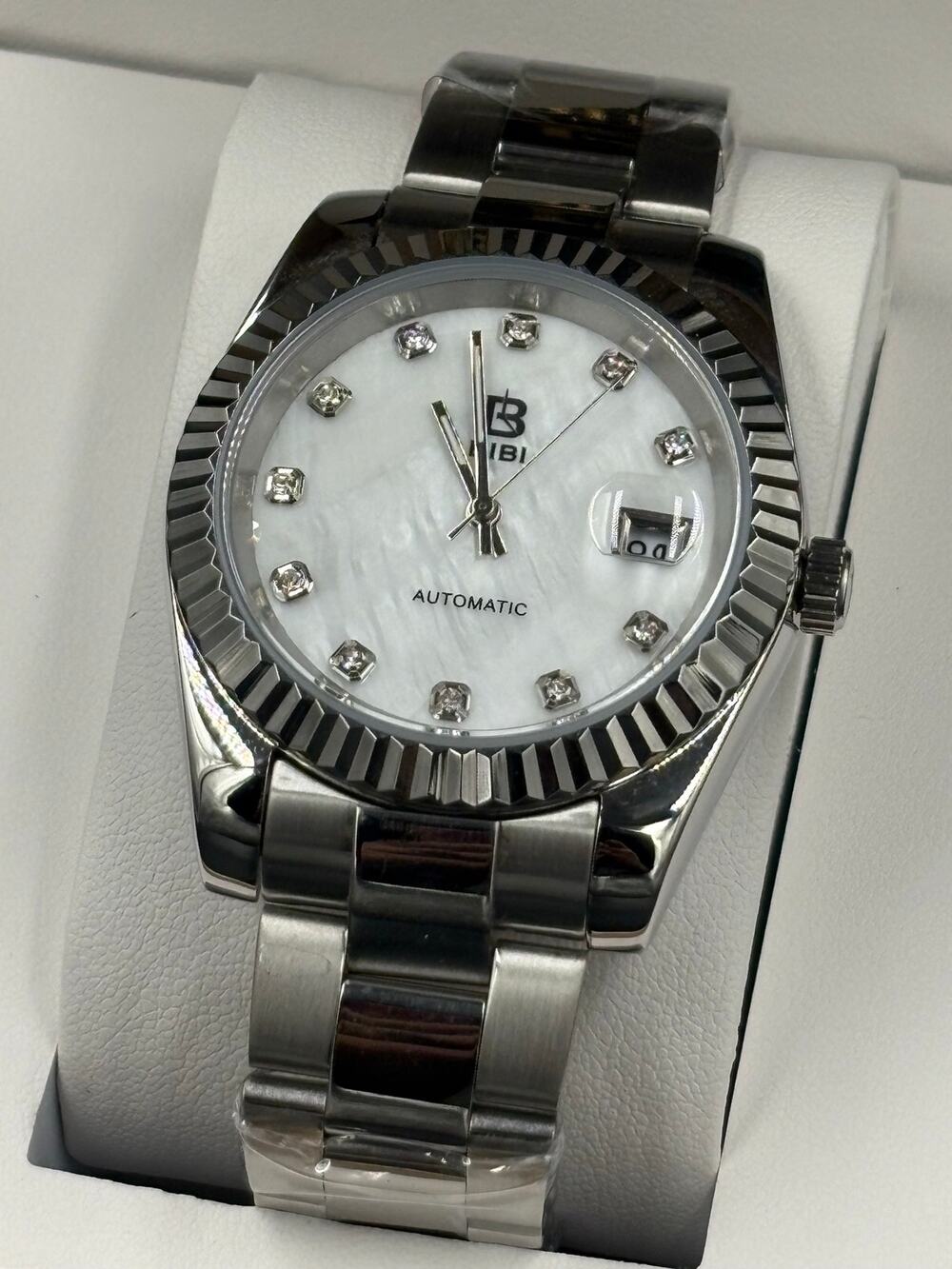 Bibi Luxury Automatic Watch 41mm White Dial Silver Case and Band New in Box